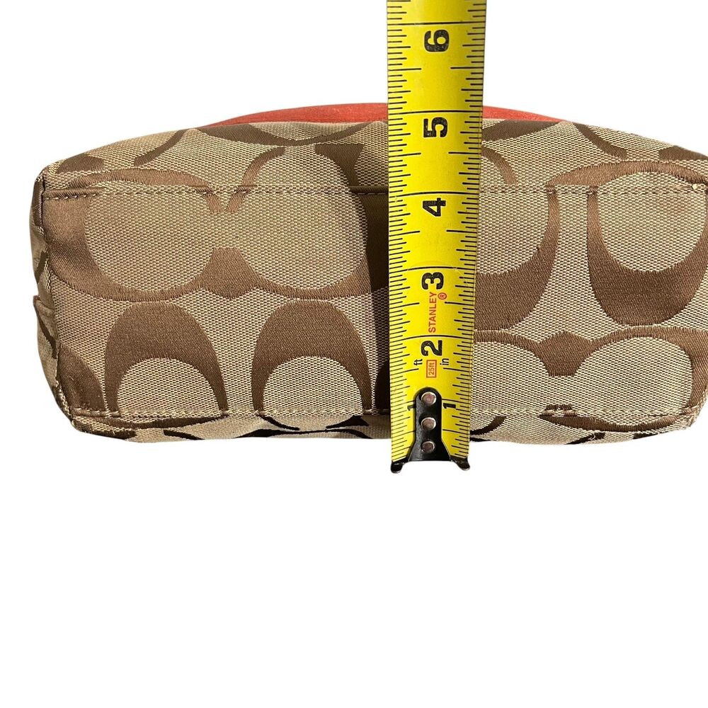 Coach Tote Bag Womens Medium Brown Signature Avary Canvas Orange Patent Trim - Picture 9 of 15